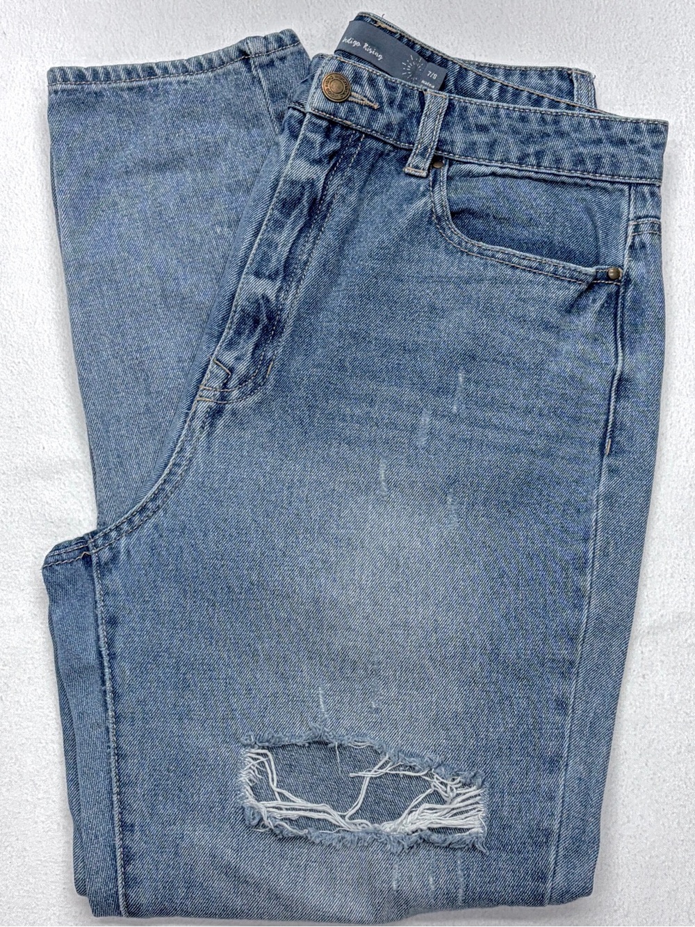 Indigo Rising Distressed Jeans Women’s 7/8 Blue Ankle Cropped Denim